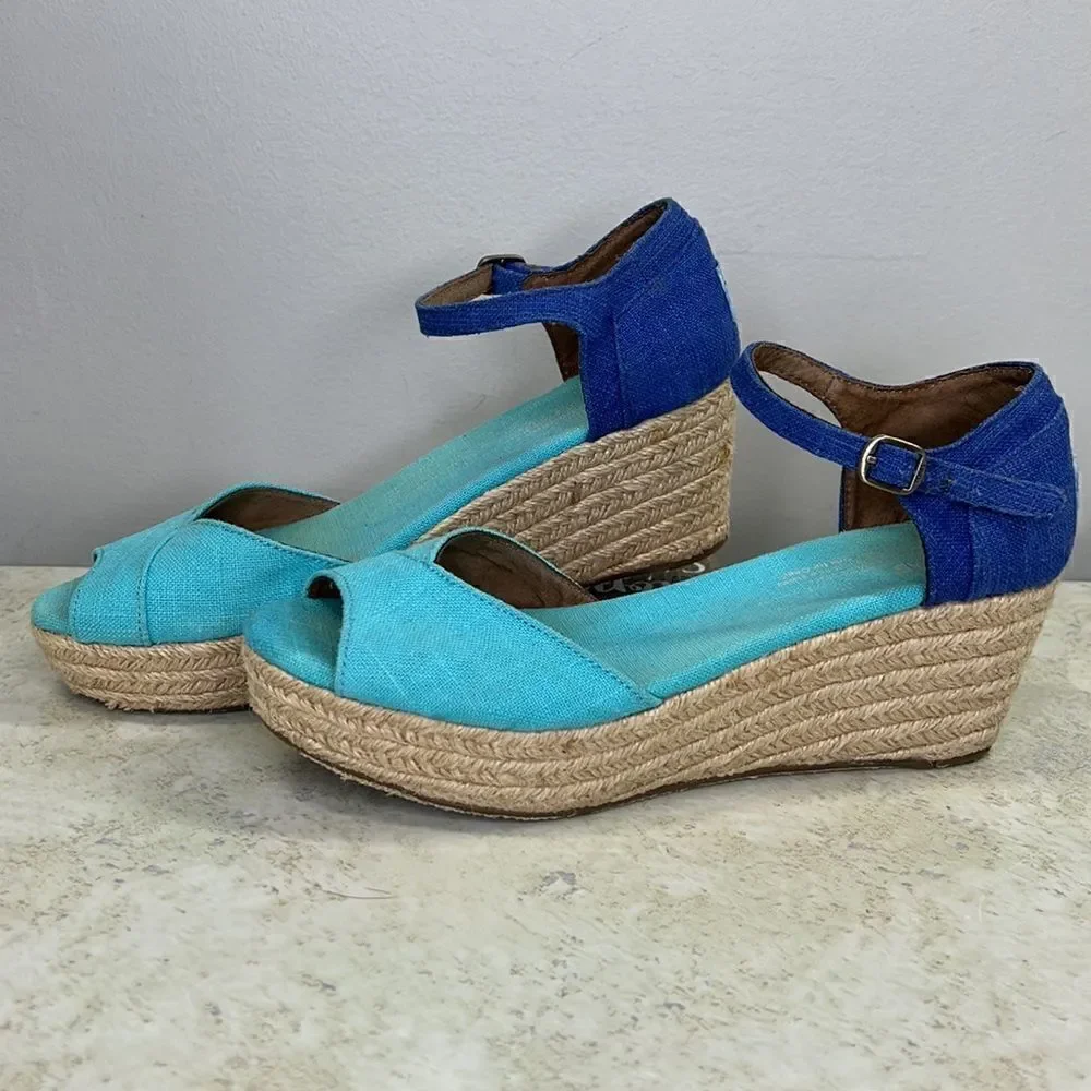 Toms Wedge Espadrille 8.5 Aqua/Blue